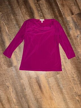 dressbarn Magenta Draped Neck Long Sleeve Top